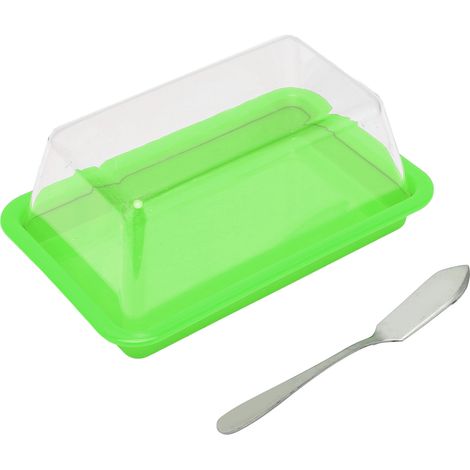Boîte de rangement pour beurre en plastique quadrangulaire, coupe-beur, boîte à fromage avec couvercle transparent, verte (1/5)
