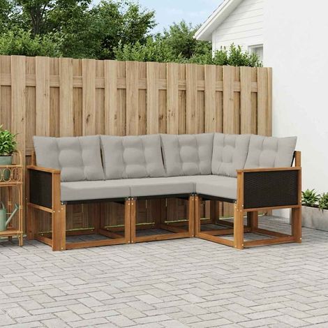 vidaXL Outdoor-Sofagarnitur mit Kissen 4 pcs Natürlich und Hellgrau (1/5)