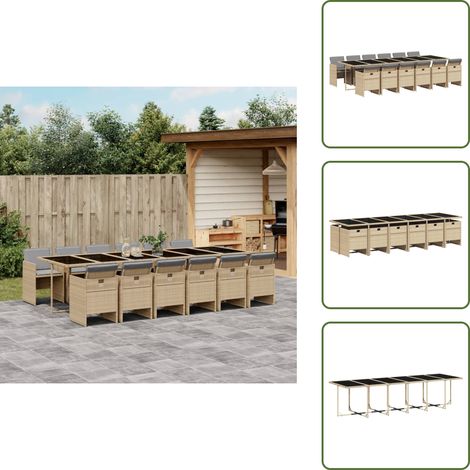 Ensemble à manger de jardin coussins 13 pcs mélange beige rotin - Salon De Jardin - Meuble De Jardin - Set De Jardin - Table De Jardin - Chaises De Jardin
