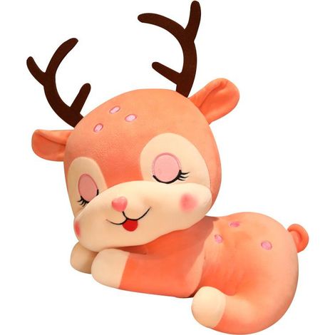 Coussin en peluche représentant un élan, un bonhomme de neige et un cerf, avec des fleurs de prunier, idéal comme cadeau d'anniversaire ou de Noël pour les filles. 30 cm. (1/5)