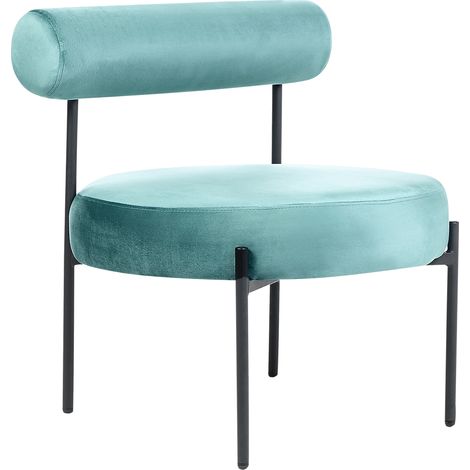 Sillón de terciopelo verde turquesa negro sin reposabrazos metal Alpha