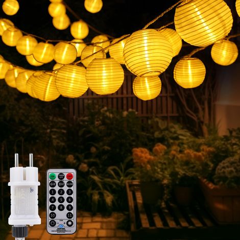 Guirlande lumineuse LED - 20 m - 11 modes - Avec télécommande - 80 lanternes chinoises - Blanc chaud et blanc froid - Éclairage extérieur pour patio et jardin (1/5)
