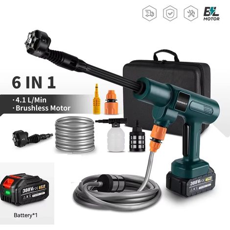Nettoyeur haute pression électrique sans fil 3500W, 200 bars, 2 vitesses, débit d'eau : 4,1 litres/minute, pour jardins et les voitures (1 batterie)