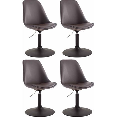Set 4 sedie sala da pranzo girevoli, altezza regolabile in PVC marrone e piede a tromba in metallo nero 100001802