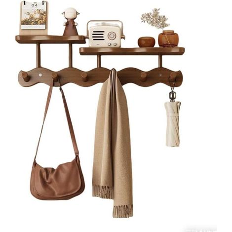 Porte Manteau Mural Avec Etagere,Porte-Manteaux Mural Avec Étagère Flottante Et 6 Crochets-Adapté Pour Le Couloir,La Chambre, Le Dressing,La Salle De Bain,La Décoration Du Salon(Bois Marron,52 Cm) (1/5)