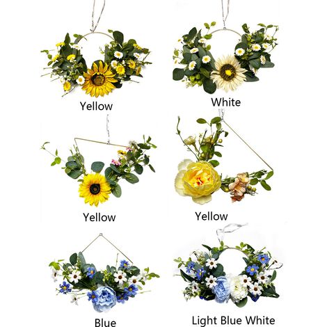 Künstliche Sonnenblumen- und Gänseblümchengirlande mit Schleife - blaues Pfingstrosen-Diamantmuster (Material: Papierstrauß + PE + Seide, Eisenstiel mit zerknülltem Papier umwickelt, beliebig biegsam) (1/5)