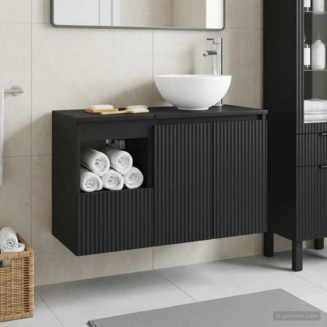 vidaXL Bathroom Furniture Set 2 pcs Black Engineered Wood (1/5)