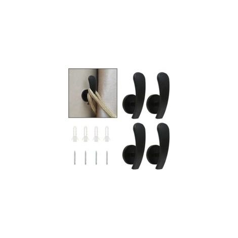 Lot de 4 crochets d'embrasses de rideaux noirs, crochets de retenue de rideaux pour montage mural, crochets décoratifs pour embrasses de rideaux avec vis (lot de 4 noirs) - Crezuo