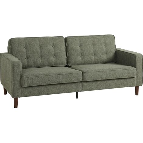 HOMCOM 3 Seater Sofa with Button Tufting Wood Legs, Green