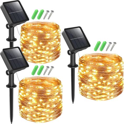 Guirlande Lumineuse Solaire - 120 LED - 12 M - Étanche IP44 - Fil de Cuivre - 8 Modes - Pour Jardin Balcon Extérieur - Lot de 3 (1/5)