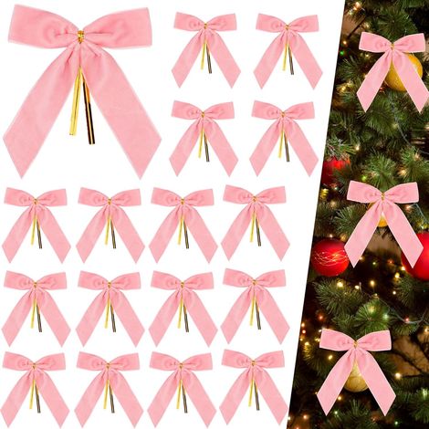 Nœuds en de – Décorations sapin Noël cm avec corde torsadée lot 24 9 velours rose (1/5)