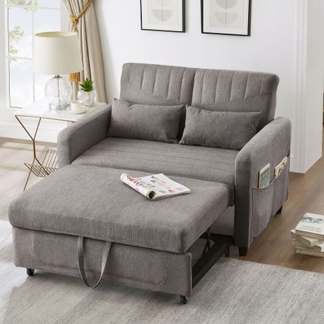 [Sofabett mit Schlaffunktion] Zweisitzer-Klappsofa, ausziehbares Design, schlicht und modern, zeitgemäßer Stil, dreistufig verstellbare Rückenlehne, atmungsaktiver Baumwoll-Leinen-Stoff