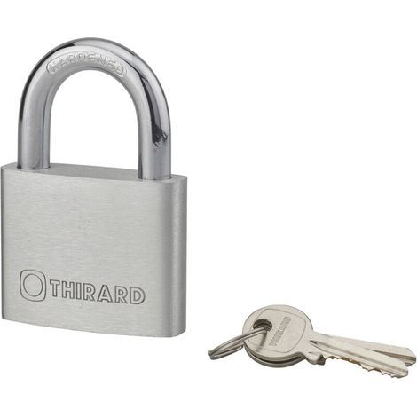 Cadenas à clé, extérieur, alu, 60mm, anse acier nickelé, 2 clés - (1/5)
