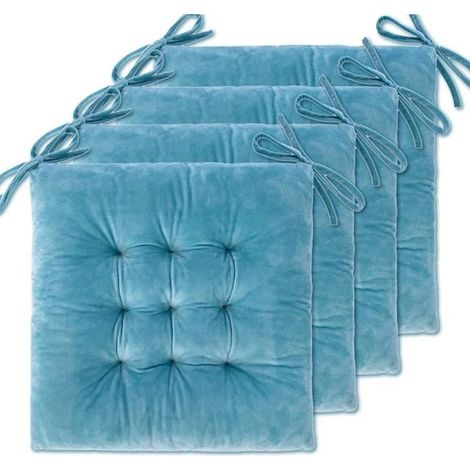 Lot de 4 Coussins de Chaise 40 x 40 x 4.5 cm, Coussin Chaise Exterieur Coussin de Jardin Idéal, Galette Chaise Polyester,Bleu clair (1/4)