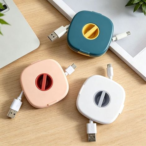 Caja de almacenamiento de cables de datos multifuncional (3 piezas), accesorio ideal para un escritorio ordenado, gestión de cables, organizador de cables retráctil portátil, flexible en 3 colores, pa (1/4)