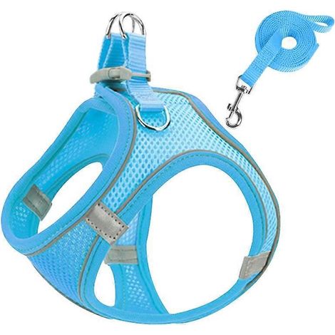 Hunde- und Katzengeschirr und Leine, kleine Größe, reflektierend, Anti-Zug-Trainingsweste, blau L.