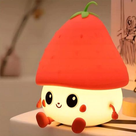 Veilleuse LED en forme de fraise, en silicone , aste par USB, lampe d'ambiance, veilleuses mignonnes,cadeau pour bébé fille (1/4)