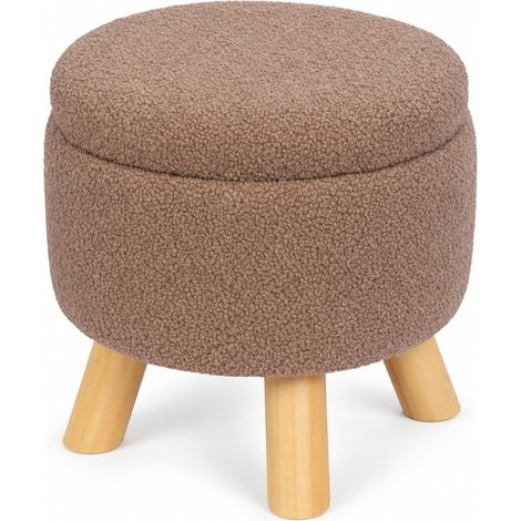relaxdays Pouf tessuto teddy con vano, H x D: 30 x 33 cm, mobile bouclé da ingresso, boho, sedia trucco scandi, marrone (1/5)