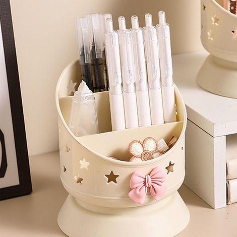 Plastic Makeup Brush Organizer, Storage Bucket with Cream Style Design for Brushes, Pens, Lipstick, Office Organization (1/5)
