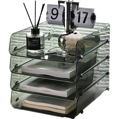 Boîte de rangement pour papier A4 empilable en plastique, grande ouverture, simple compartiment, verte, 26,5 x 33 x 7,5 cm / 10,4 x 13,0 x 3,0 pouces (1/5)