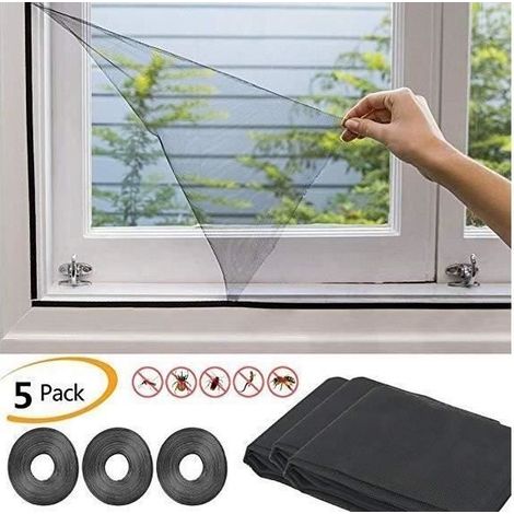 Lot de 5 Moustiquaires de fenêtre avec velcro 130 x 150cm, Rideau souple en soie glace noir (1/3)