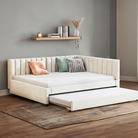 Cadre de lit beige en upholstered 209,5 x 147 x 71 cm (1/5)