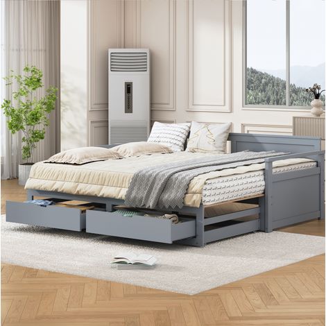 CHICFURN Cama nido 90x190 extensible a 180x190 cm gris con cajones sin colchón (1/5)