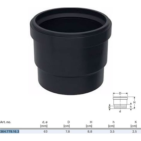 Manicotto ø63 ad innesto Geberit PE con guarnizione a labbro 364.779.16.3