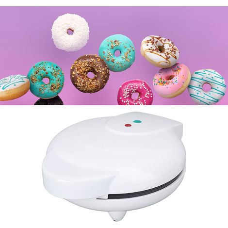 Mini máquina para hacer donuts, 7 cavidades, acero inoxidable, revestimiento antiadherente, eléctrica, para postres de desayuno, 110 V (enchufe estadounidense), blanca (1/5)