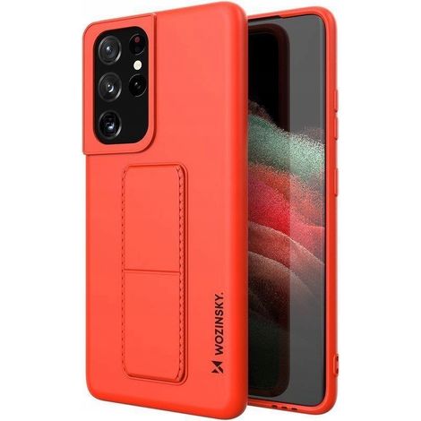 Custodia Wozinsky Kickstand in silicone con supporto per Samsung Galaxy S21 Ultra 5G, colore rosso (1/5)