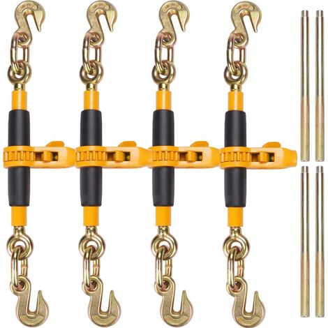 VEVOR Leganti a Catena con Cricchetto, Leganti per Carichi Pesanti da 3/8"-1/2", Ganci G80 Carico max. 5443kg, Maniglia Antiscivolo, Leganti a Catena per Trasporto per Rimorchio a Pianale, 4 Pezzi (1/5)