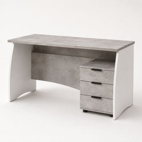 Scrivania Da Ufficio Con 3 Cassetti Scrittoio Per Studio Mobile Desk Da Soggiorno Sala Da Pranzo 136 X 74 X 67 Cm Bianco E Grigio Cemento (1/4)