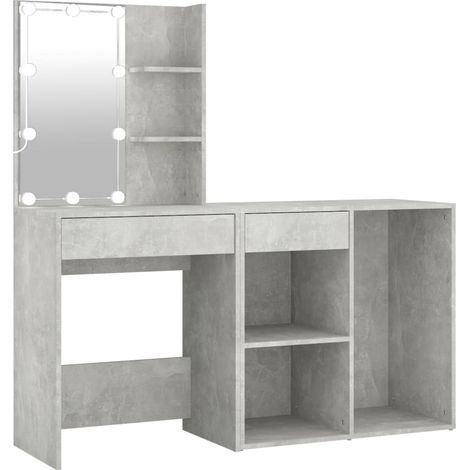 Maison Exclusive - LED-Schminktisch mit Schrank Betongrau Holzwer
