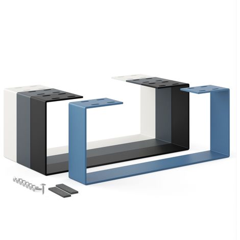 Pied de meuble en métal bleu 50x20cm – Support pour table basse, bureau, commode – Installation rapide avec accessoires inclus – Holzbrink