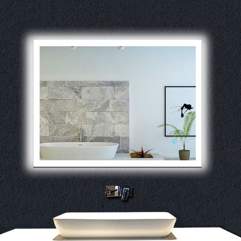 OCEAN Miroir de salle de bain 100x60cm anti-buée miroir mural avec éclairage LED modèle Carré 4.0 (1/4)