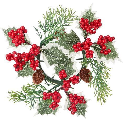 Guirlande De Noël - Couronne Artificielle En Branches De Pin Et Baies Rouges - Pour Porte Intérieure Extérieure Cheminée - 22 Cm - 1 Pièce (1/5)