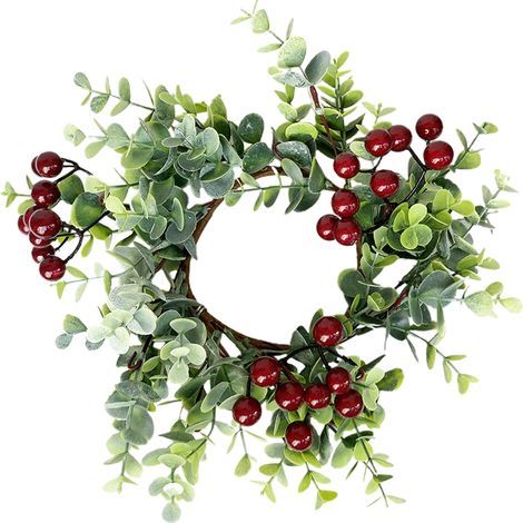 Weihnachtskerzenkranz, 25 cm hoher künstlicher Grün-Säulenständer mit roten Beeren für die Heimparty (1/5)
