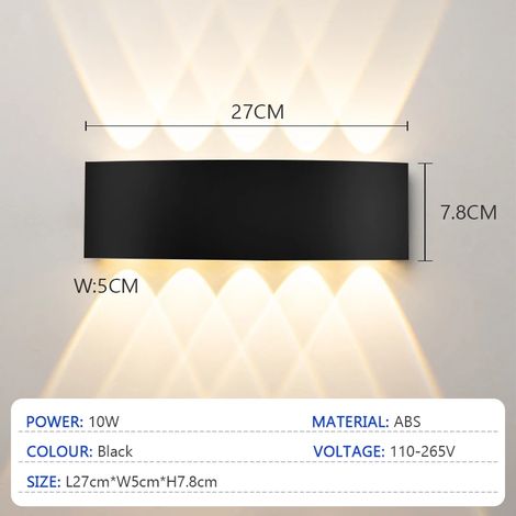 (Lumière blanche - 6000K - Noir 10W) Appliques murales LED modernes, étanches, pour intérieur et extérieur : salon, couloir, cour, jardin. (1/5)