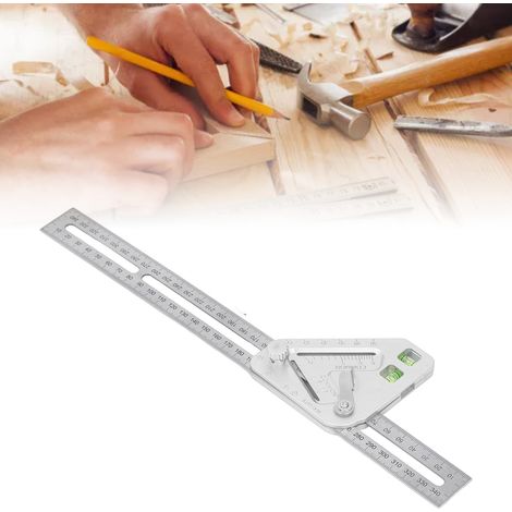 Outils de mesure pour le travail du bois : règle de gradation avec niveau, niveau à bulle, équerre, niveau. (1/5)