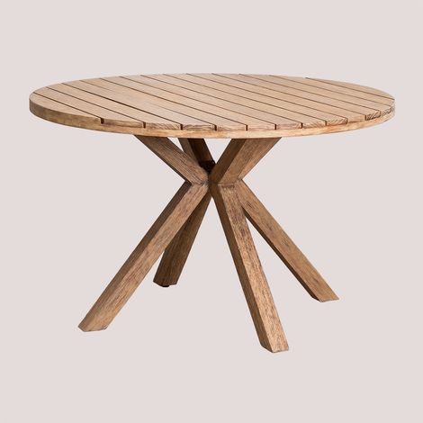 Sklum – Table de jardin ronde en bois d'eucalyptus Ø120 cm – Capacité 6 personnes – Résistante aux intempéries – Design élégant pour terrasses