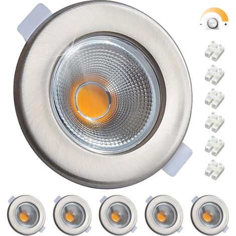 10W Spot LED Encastrable Dimmable Extra Plat,3000K Blanc Chaud Éclairage Encastré COB,850LM 220V,Trou 65-88mm,Spot de Plafond Inox Pour Cuisine Chambre Salon Lot de 6 (1/5)