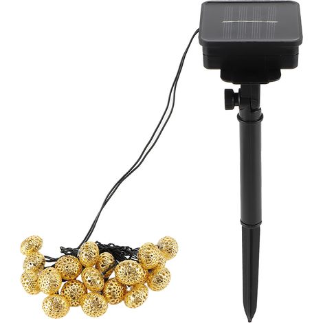 Guirlande lumineuse de 20 LED, sphères creuses en métal à énergie solaire, guirlande de Noël, décorations lumineuses LED pour les fêtes, couronnes de Noël féériques, guirlandes solaires dorées pour ja (1/5)