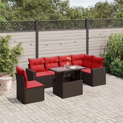 7-teiliges Gartensofa-Set mit Kissen, braun, Polyrattan (1/5)