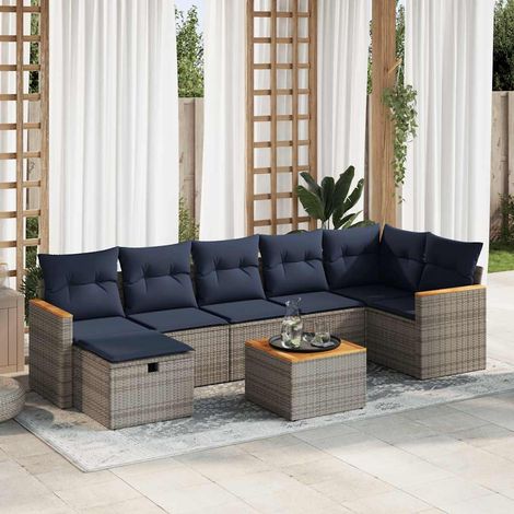 8-tlg. Garten-Sofagarnitur mit Kissen Grau Poly Rattan vidaXL (1/5)