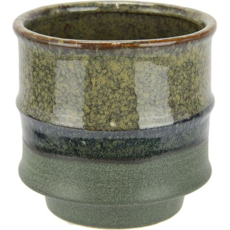 Pot de fleurs en céramique strié en forme de cylindre - Vert gris marron mat brillant - Vase décoratif pour fleurs, compositions de fleurs séchées, branches de fleurs artificielles, décoration de (1/3)
