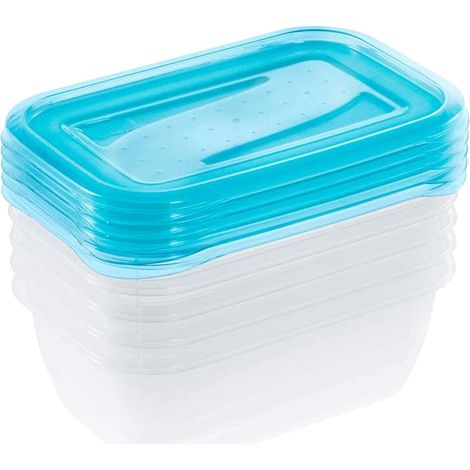 Set de 5 Fiambreras, 5 x 500 ml, 15,5 x 10,5 x 6 cm, Fredo Fresh, Azul transparente (1/5)