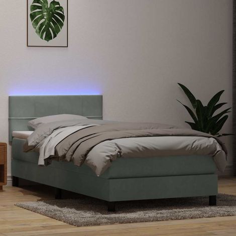 Cama box spring con colchón y LED terciopelo gris claro 90x220 cm (1/5)