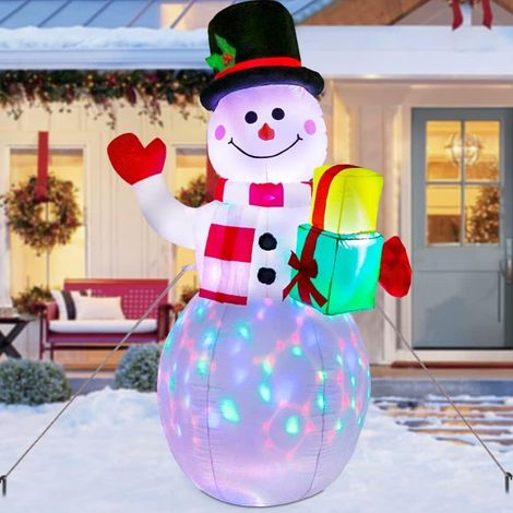 Bonhomme de neige gonflable de Noël 1,5m, décoration de jardin extérieure, avec lumières LED rotatives, imperméable, pour pelouse, terrasse et intérieur, décoration festive lumineuse (1/5)