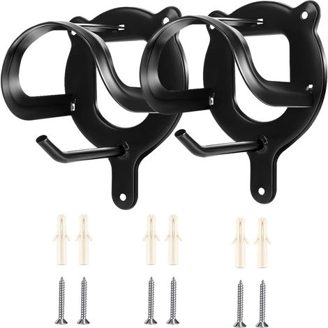 Lot de 2 crochets de licol pour appui-tête, support de rangement pour licol, tubes et vis en métal pour fournitures d'écurie (noir) (1/5)