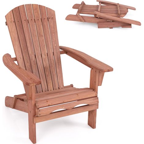 1 Piece Folding Adirondack Chair with High Backrest and Wide Armrests-Brown (1/5)